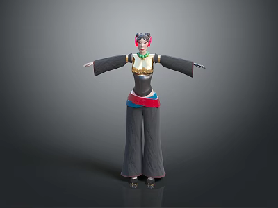3D Character Creature in Traditional Costume with Pink Headpiece Green Top and Black Pants 3d model