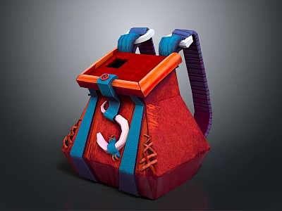 Stylish Red Backpack Design With Blue Straps Orange Trim And Braided Details 3d model