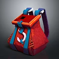 Stylish Red Backpack Design With Blue Straps Orange Trim And Braided Details