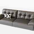 Dark Gray Leather Two Seater Sofa With Black White Pattern Cushion And Tufted Backrest 3d model