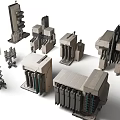 Multiple Modern Architectural Models With Geometric Designs And Stacked Structures 3d model