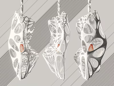 Modern Artistic Sculptural Chandelier With Intricate Hollow Structure And Warm Illumination 3d model