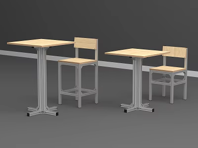 Modern Wooden Table And Chair Set With Metal Legs For Dining Space 3d model