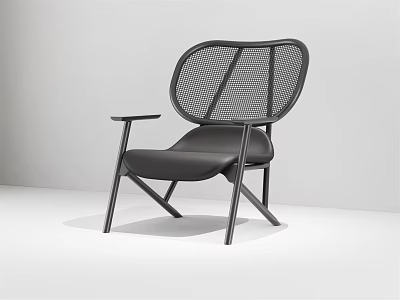 Modern Leisure Chair with Mesh Backrest Metal Frame and Black Leather Seat 3d model