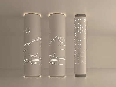 Modern Interior Decorative Columns With Mountain Line Patterns Dotted Cutouts And Top Lighting 3d model