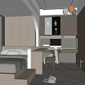Modern Tatami Bedroom Interior Design With Wooden Desk Chair Window And Storage Cabinets