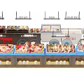 Round Buffet Dining Table Food Display With Fresh Seafood Meat Vegetables And Green Plants