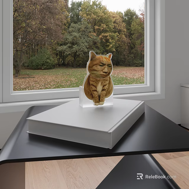 Cat Shaped Decorative Ornament Set With Transparent Base On White Box Indoor Table 3d model