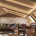 Luxurious Chinese Private Room Interior With Wooden Furniture Round Table Pendant Lights And Greenery