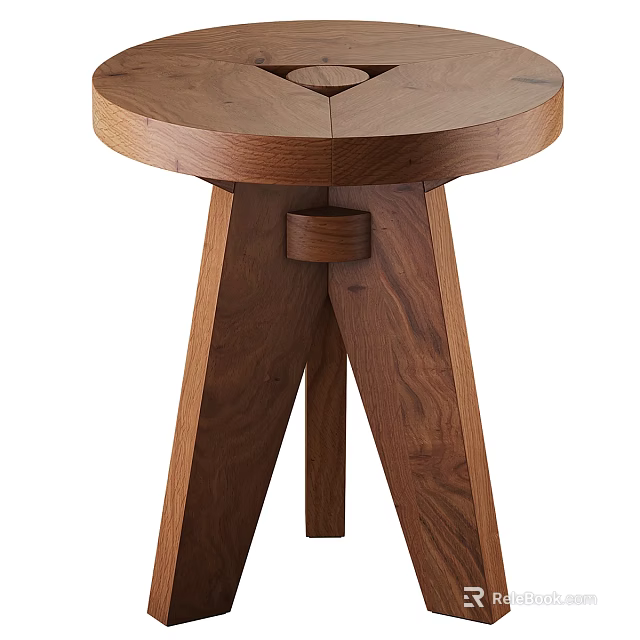 Modern Wooden Stool with Round Seat and Triangular Leg Design 3d model 