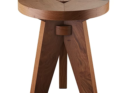 Modern Wooden Stool with Round Seat and Triangular Leg Design 3d model