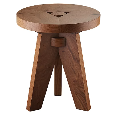 Modern Wooden Stool with Round Seat and Triangular Leg Design 3d model