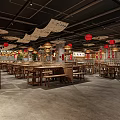 Traditional Hotpot Restaurant Interior With Wooden Tables Red Lanterns And Classic Decorations