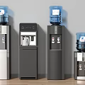 Modern Standing Water Dispensers in Various Styles with Blue Water Bottles