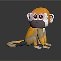 Cute Cartoon 3D Monkey with Big Black Eyes Yellow Brown Fur Sitting on Black Background