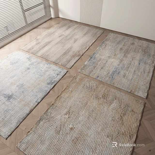 Square Rugs With Neutral Tones And Natural Texture On Wooden Floor 3d model 