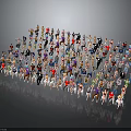 Large Group of Colorful Characters Arranged in Wave Like Shape With Gray Background Reflections