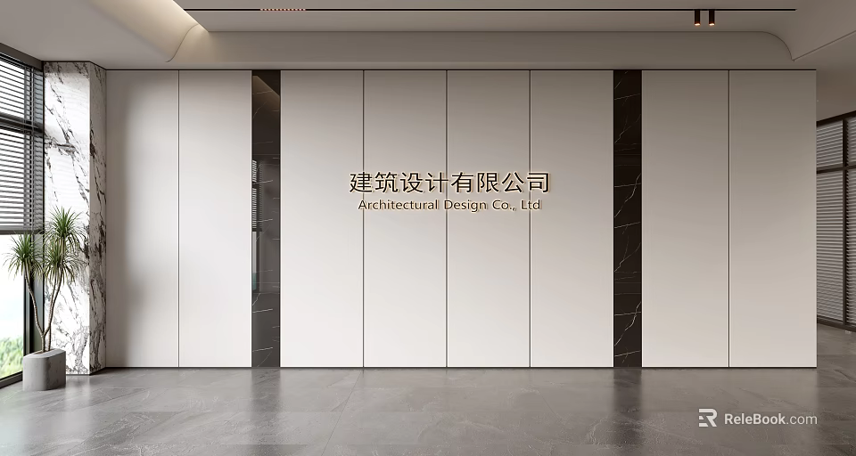 Modern Architecture Design Company Background Wall With White Panels And Black Accents 3d model 