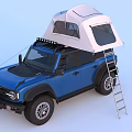 Blue Off Road Vehicle With White Roof Tent And Ladder For Camping Adventure