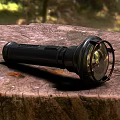 Outdoor Light Black Flashlight with Tree Stump in Natural Forest Setting 3d model