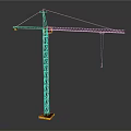 Yellow Tower Crane Construction Equipment With Long Boom And Hook 3d model