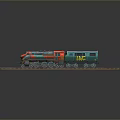 Colorful Retro Train With Red Green Body On Railway Track And Metal Wheels