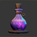Magic Glass Bottle With Wooden Stopper Twine And Purple Blue Gradient Liquid On Round Base