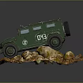 Green Military Vehicle Model with Numbered 1043 Insignia on Rocky Base and Fallen Leaves
