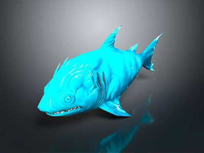 Blue Shark Model With Shiny Surface On Dark Background Showing Reflection 3d model