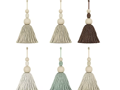 Tassel Pendant Decorations with Beige Brown Light Green Fringe and Wooden Beads Design 3d model