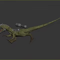 Green Mechanical Dinosaur With Silver Back Devices And Open Mouth 3d model