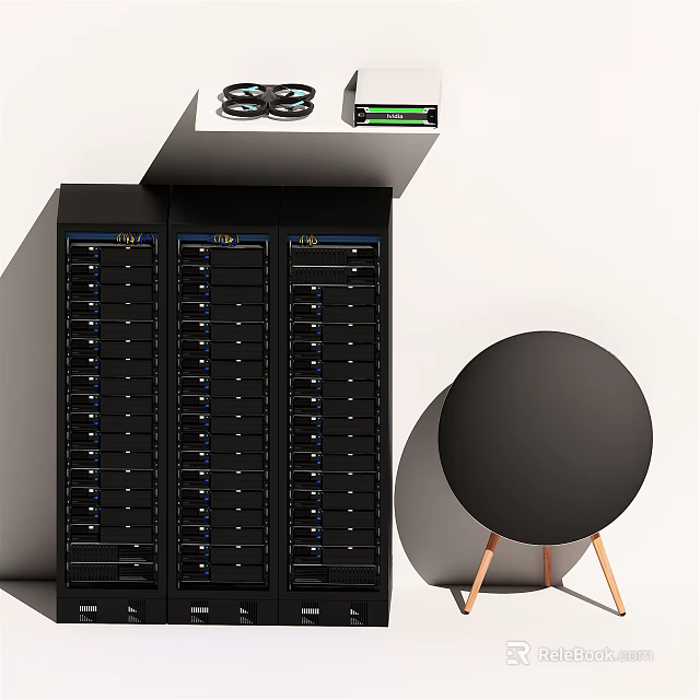 Modern Computer Server Racks With Data Storage Equipment And Black Design Setup 3d model