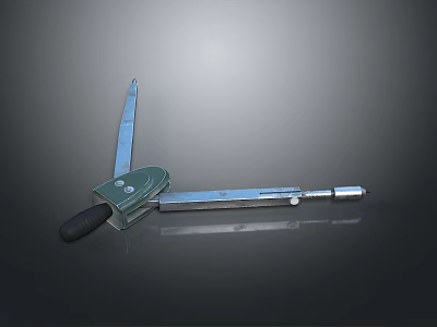 Contemporary Lamp Combination With Green Handle Silver Body And Reflective Black Background 3d model