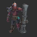 Steampunk Game Movie Character With Octopus Head Red Skin And Mechanical Cannon
