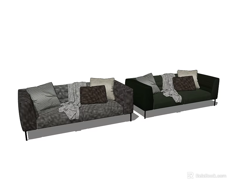 Modern Two Seater Sofas With Decorative Pillows And Soft Cozy Blankets 3d model