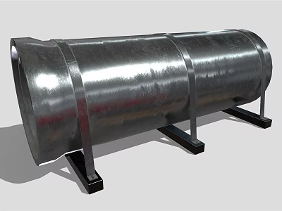 Heavy Duty Industrial Metal Pipe Shiny Surface Cylindrical Design With Sturdy Support Stands 3d model