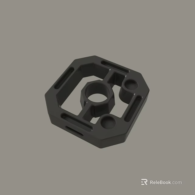 Black Hexagonal Mechanical Component With Central Hole And Side Slots 3d model