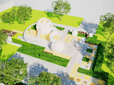 Colorful Playground With Green Lawn Trees Circular Play Structures And Safe Pathways For Kids Activities 3d model