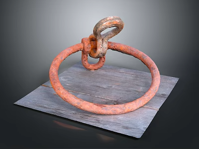 Rusty Iron Ring Placed On Wooden Board As Decorative Household Item 3d model