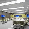 Modern School Classroom With Open Layout Multimedia Screens And Comfortable Desks Chairs 3d model