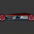 Futuristic Red And Blue Race Car With Large Wheels And Aerodynamic Exterior Design