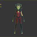 Game And Movie Character With Cat Ears Green Eyes Red And Purple Bodysuit 3D Designed
