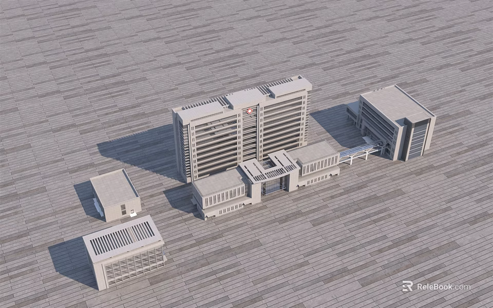 Modern Hospital Architectural Complex With Multi storey Buildings And Connected Walkways 3d model