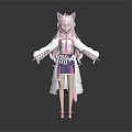 Anime Cat Eared Girl With Pink Long Hair In White Purple Outfit And Cat Features