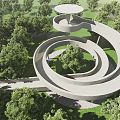 Modern Road Facilities With Spiral Structures Green Trees And Concrete Architectural Design 3d model
