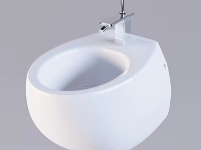 Modern White Ceramic Toilet Featuring Sleek Design And Chrome Faucet Details 3d model