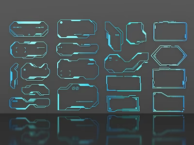 Multiple Blue Lines Form Various Shaped Frames On Black Background With Reflections 3d model