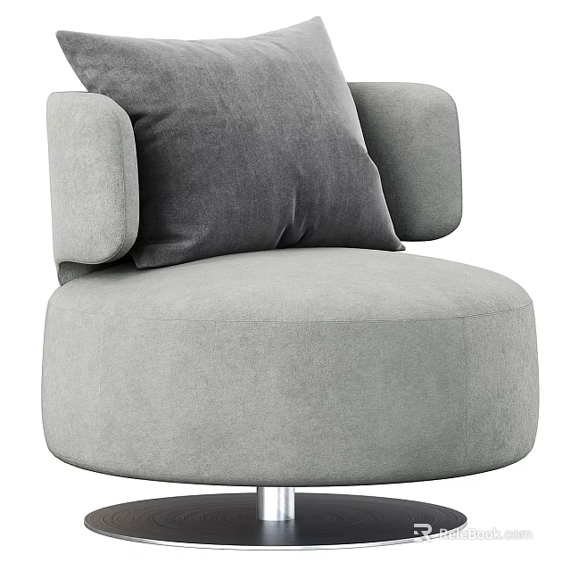 Light Gray Single Sofa With Round Design Soft Cushion And Metal Base 3d model