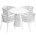 Four Red Woven Chairs With White Marble Round Table Dining Set 3d model