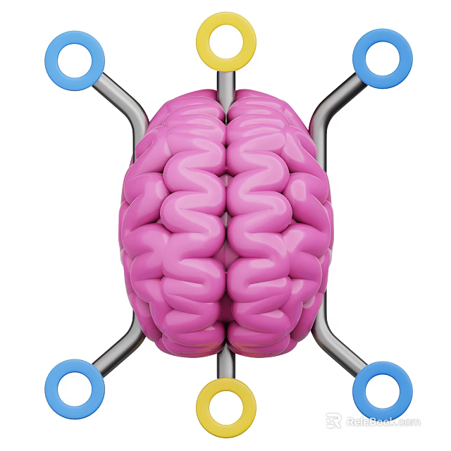 Pink Brain Shaped Ornament Decoration Set with Silver Metal Rods and Blue Yellow Rings 3d model 